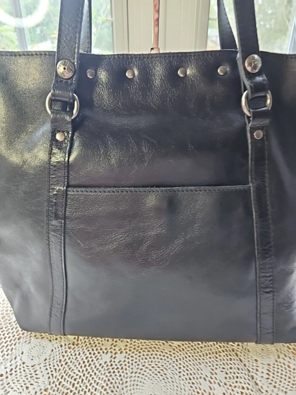 Patricia Nash Benvenuto Large Black Leather Tote Shoulder Bag - Picture 4 of 7